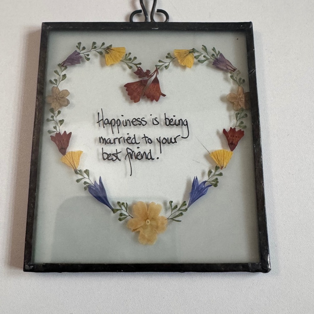 Pressed Flower Heart Art Happiness is Being Married to Your Best Friend Frame